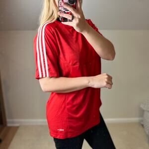 Adidas: Red Black and White Athletic Dri-fit Tee